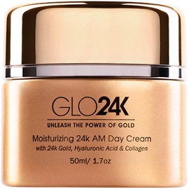 GLO24K Crema de día hidratante con oro de 24 k, antienvejecimiento con vitaminas, ácido hialurónico, colágeno