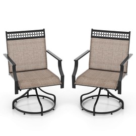 Giantex 2 Pieces Swivel Outdoor Chairs, Set of 2 Patio Dining Chairs, Round Steel Base, All-Weather Outside Chairs for Porch Lawn Garden Backyard Poolside