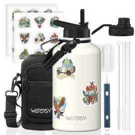 64oz Insulated Water Bottle (Cold for 48 Hrs),BPA Free&Leak Proof,Half Gallon Stainless Steel Water Flask,Water Jug with Straw Spout Lids for Gym,Hiking,Camping,White