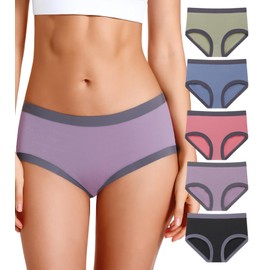 ASIMOON Women Cotton Underwear High Waisted Ladies Panties No Show Comfy Breathable Strechy Brief 5 Pack