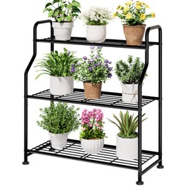 Kitsure 3-Tier Plant Stand Indoor & Outdoor, 27" x 11.4" x 29.3", Black