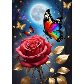 DPHERO DIY Roses Diamond Painting Kits for Adults,5D Butterfly Diamond Art Kits for Beginners,Round Full Drill Moon Diamond Painting Art,DIY Painting by Numbers Diamond Art Painting 12x16 inch
