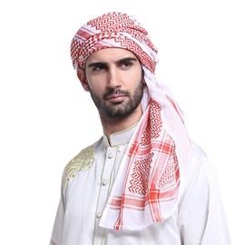 FakeFace Men's Hijab Headscarf Islam Hijab Men's Neckerchief Scarf Islamic Arabic Head Cap Muslim Clothing Scarf Summer Turban Headwear Head Wraps, Red scarf + agal rope