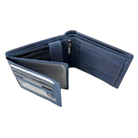 BUFFALO HILL 2394 Wallet Buffalo Leather Wallet I Genuine Leather Wallet I Landscape Format Men's Wallet I RFID Protection I Leather Wallet with Coin Compartment I 9 Card Slots, blue, Modern