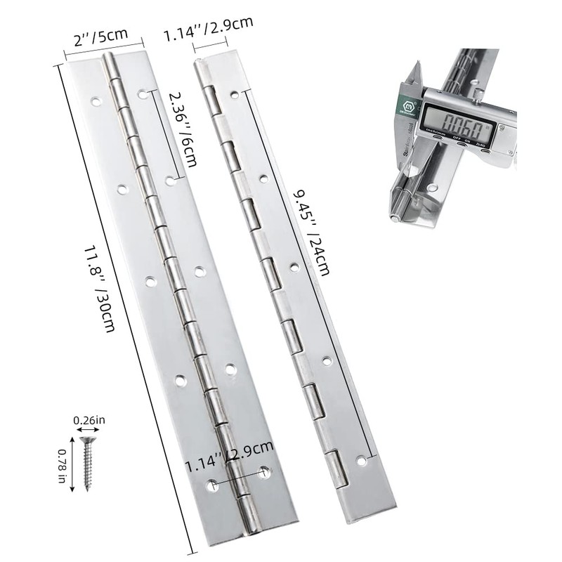 Marine Grade 304 Stainless Steel Piano Hinge, 12"X2" Continuous Boat