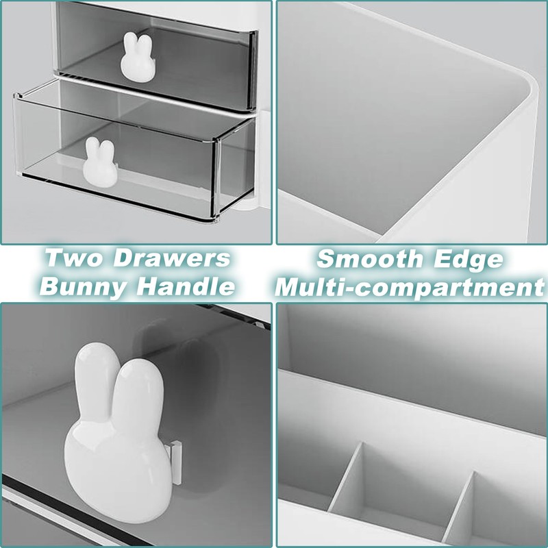 White Makeup Organizer with Drawer - Office Desktop Storage Box,