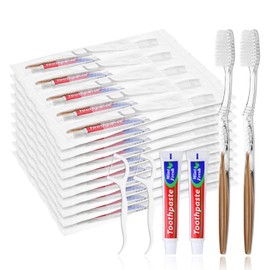 SLequipo 10pcs Disposable Toothbrushes with Toothpaste Floss Individually Wrapped, Disposable Toothbrush Bulk, 10g Toothpaste, Dental Floss Pick, Bulk Toothbrush Kit for Homeless,Airbnb,Hotel,Guest