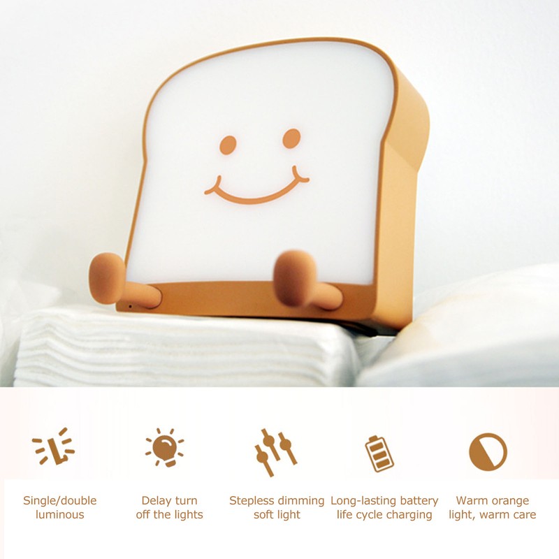 Bread Night Light with USB Charging and Timer Cute Bedroom