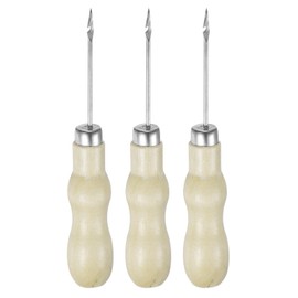 HARFINGTON 3pcs Handwork Sewing Awl Double Gourd Hook Head Leather Punch Hole Tool with Wooden Handle Scratch for Broken Wire Make Mark Drilling Stitching Repair and DIY Handmade, Log Color
