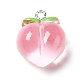 DanLingJewelry 50Pcs Transparent Resin Peach Charms 3D Fruit Food Charms Pink Peach Charms for Jewellery Crafting Findings