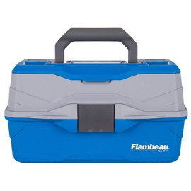 Flambeau Outdoors 6382TB 2-Tray Tackle Box - Classic Fishing Lure Storage Organizer, Medium Portable Tackle Box, 15 Tray Compartments, Blue/Gray