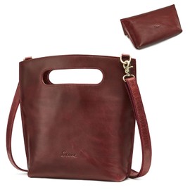 S-ZONE Women Vintage Genuine Leather Crossbody Bag Distressed Foldable Clutch Top Handle Handbag Purse