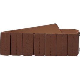 BlackButterfly Wide Elastic Stretch Retro Metal Interlock Buckle Belt (Dark Brown, M)