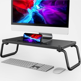 LORYERGO Wood Monitor Stand, Monitor Stand for Laptop, Desktop Organizer with Storage, Monitor Stand for Laptop/Computer/Printer in Office & Home, Wood & Black