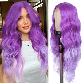 quickwig Long Purple Wavy Wig for Women 26 Inches Ombre Purple Wigs Middle Part Heat Resistant Synthetic Fiber Colored Hair Wig for Daily Party Use