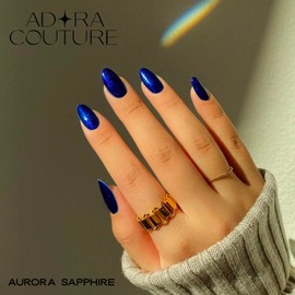 Adora Couture Semi Cured Gel Nail Strips | 20pcs Nail Wraps Kit for Women | Chrome Aurora Dark Blue Gel Nail Stickers | Salon-quality, Long-lasting, Easy Application with Breathable Adhesive Nail Wraps - UV Required (Aurora Sapphie)