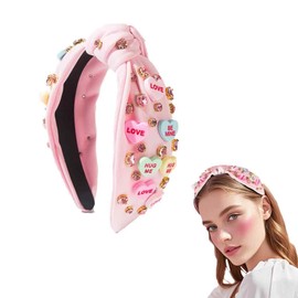 OCOUYVD Valentine's Day Headbands for Women Headbands for Women Knotted,Love Rhinestone Embellished Pink Headband Fashion Holiday Women Headbands for Hair Valentine's Day Hair Accessories for Women