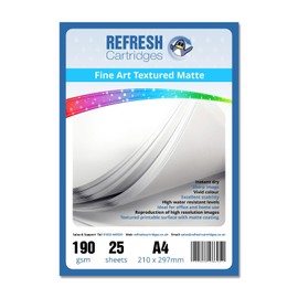 Refresh Cartridges Fine Art Textured Matte A4 Inkjet Photo Paper 190gsm - 25 Sheets