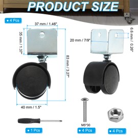 PATIKIL 1.5" Swivel Caster with 7/9" U Bracket, 4 Pack 360° Rotation Swivel No Noise Wheel Total Load Capacity 66 Lbs Galvanized Surface Caster for Furniture Legs