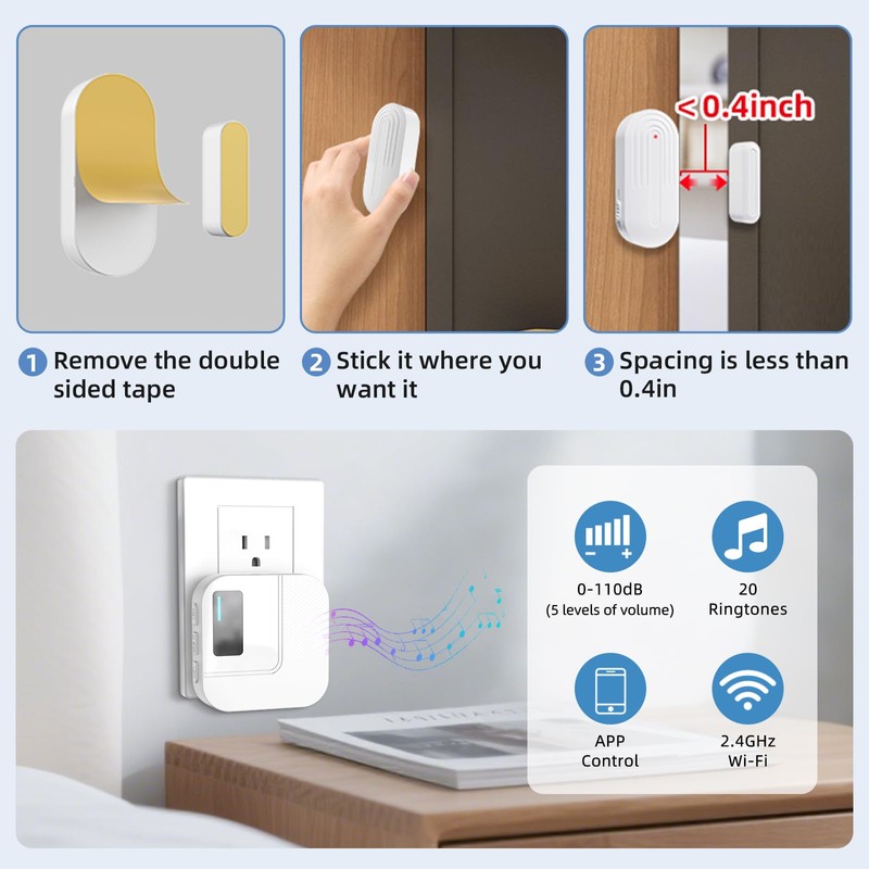 Door Chime,Sanjie WiFi Door Sensor Open Chime When Entering for