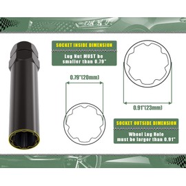 7 Spline Lug Nuts Key Tuner Large Socket Lugnuts Tool for Wrench with 13/16inch(21mm) and 7/8inch(22mm) Hex Replacement 14x1.5 14x2 9/16 Wheel Lug Nut Drive Lock Black 20mm Inner Diameter