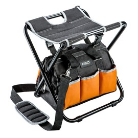 NEO TOOLS Folding Stool with Tool Bag, Folding Chair, Fishing Stool, Tool Bag, Seat Stool, 6 Outer Pockets, 33.8 x 33.5 x 30 cm (L x H x W)