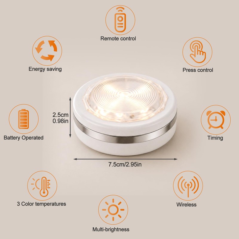 Bwaoo LED Puck Lights 6 Pack, Wireless Under Cabinet &