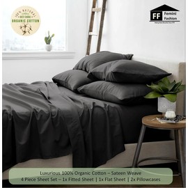 True Luxury 1500 Thread Count 100% Organic Cotton Hotel Quality Premium 4-Piece Thick & Heavy Bed Sheet Sets, 15-Inches Deep Pockets - Luxurious Wrinkle & Fade Resistant - [Dark Grey, Queen]