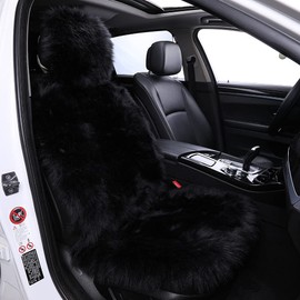 1Pc Faux Sheepskin Wool Fur Car Seat Cover for Cars SUV Trucks Universal Fit, Soft Plush Synthetic Wool Buck Fur Car Seat Cushions by FLMaples(Black)