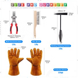 Glarks 5Pcs Welding Slag Removal Tool Set, Include 10'' Welding Chipping Hammer with Coil Spring Handle, Wire Brush and a 10'' Welding Plier with a Pair Welding Gloves