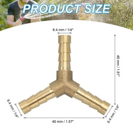 PATIKIL 1/4" Brass Hose Barb Fitting, Y Type Barb Union Fittings Metals Splicer Mender Connector Barbed Adapter Air Hose Repair Kit for Water Oil Fuel Gas