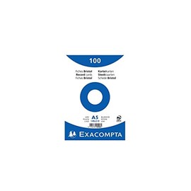 Exacompta 10508E Pack of 100 Blank Index Cards DIN A5 Shrink-Wrapped in Film 14.8 x 21 cm Ideal for School and University for Learning White