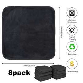 Microfibre Face Cloths Makeup Remover Cloths Face Drying cloths Wash Towels Facial Cleansing Towels Super Soft 30cm x 30cm 8 Pack Black