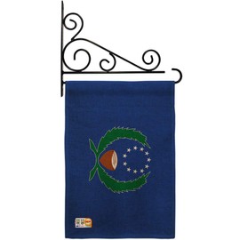 Americana Home & Garden GS140184-DB-03 Pohnpei Burlap Flags of The World Nationality Impressions Decorative Vertical 13" x 18.5" Double Sided Flag Set Metal Fansy Wall Bracket Hardware