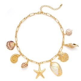 CLASSYZINT Gold Shell Necklace Starfish Conch Seashell Pendant Necklace Boho Necklaces for Women