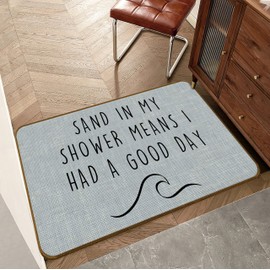 Qvapt Beach Door Mats Outdoor - Beach Bath Mat, Beachy Room Decor Aesthetic, Coastal Beach Bathroom Decor, Beach House Decor, Nautical Door Mat, Sand in My Shower Means I Had a Good Day, 17x30 Inches