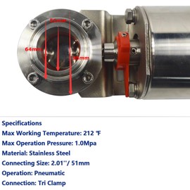 WYDDDARY 2.01'' Tri Clamp Sanitary Pneumatic Actuator Butterfly Value Single-Acting Stainless Steel Butterfly Valve for Regulating Flow
