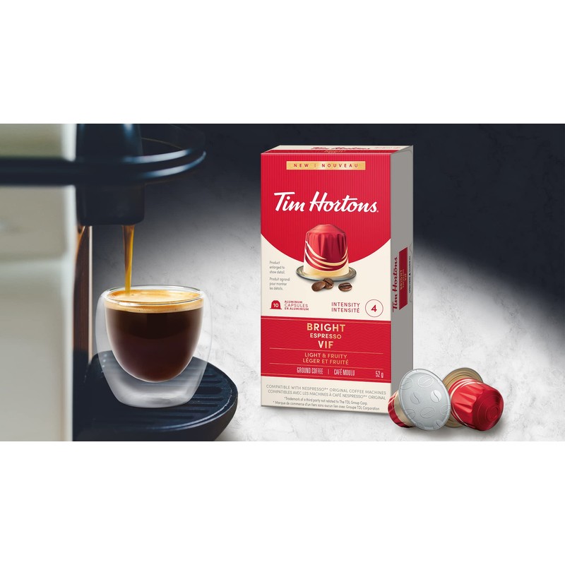 Tim Hortons Bright Espresso Capsules, Nespresso Original Line Compatible Capsules,