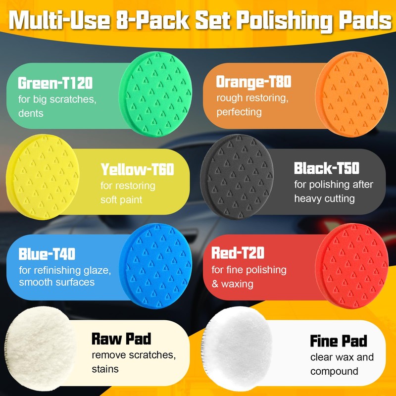 8 Pcs Buffing Polishing Pads, 6 Inch Polishing Pads, Car