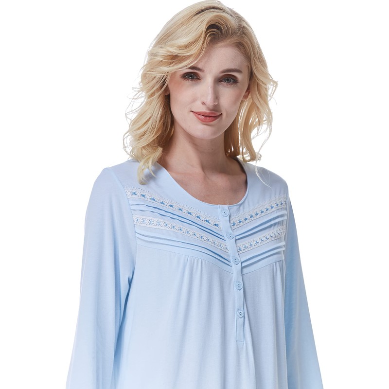 Keyocean Nightgown for Women, Soft 100% Cotton Long Sleeves Lightweight