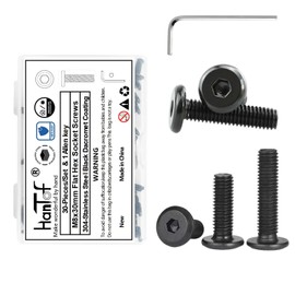 HanTof M8 x 30mm (30 Pack) Flat Head Hex Socket Cap Screws Bolts, 304 Stainless Steel Hex Drive Furniture Bolts, Fully Threaded, Black Oxide & Hexagon Spanner