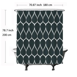 Ulticool - Shower Curtain - Geometric Drops - 180 x 200 cm - Bathroom Curtain - Washable - Mould-proof - with 12 Rings White - Dark Green Black