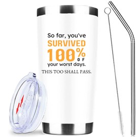 You've Survived 100% of Your Worst Days,20 Oz Stainless Steel Insulated Iced Coffee Tumbler with Lid And Straw,Inspirational,Surgery Recovery,Get Well Soon Gift for Women Men Girl Friend After Surgery