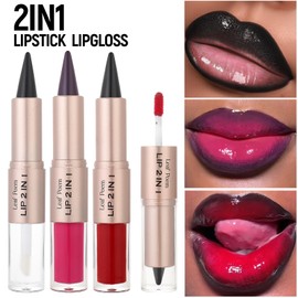 2-in-1 Double-Ended Matte Lip Liner Lipstick & Lip Gloss Duo - Long-Lasting, High-Pigment Smooth Lip Colour for Defined & Glossy Looks (#04)