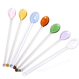 Colorful Glass Stirring Spoons Heat Resistant Mixing Rod for Coffee Tea Yogurt Ice Cream Cocktail Cold Drink Salt Sugar Appetizers Desserts, 7pcs