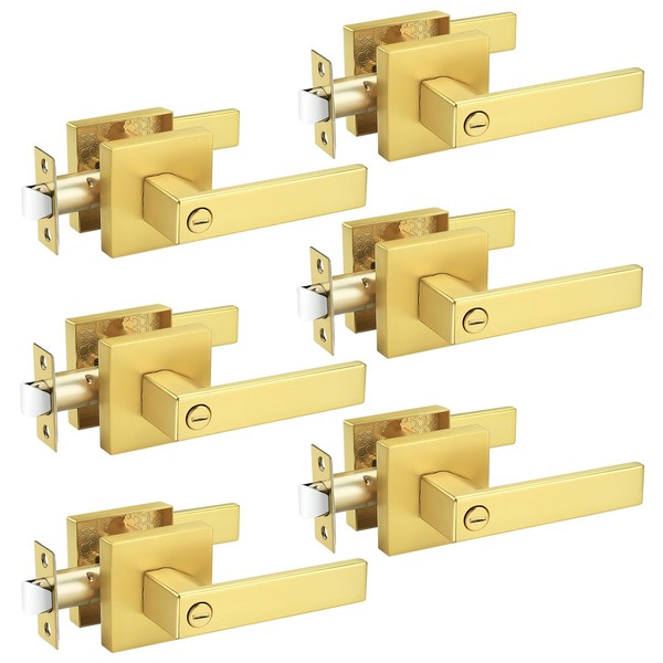 Probrico 6 Packs Gold Privacy Door Handles Square Keyless Door