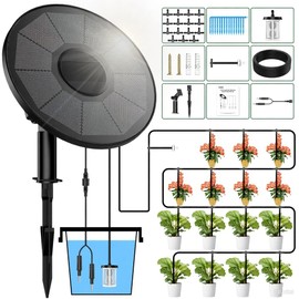 Solar Drip Irrigation System Kit, 2w Round Integrated Solar Drip Irrigation with 1800 mAh Battery, Solar Automatic Drip Irrigation System for Garden, Balcony and Patio