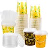 Widecook 30 Set 34oz Lemon Disposable Plastic Cups with Lids