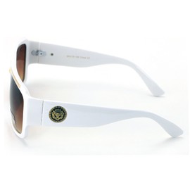 V.W.E. Lion Head Flat Top Hip Hop Rapper Retro Aviator Sunglasses (White/Brown)