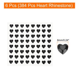 MECCANIXITY 384 Pcs Heart Rhinestone 6mm Self Adhesive Gems Stickers Jewelry Stickers for Jewelry Making, Valentine Makeup, DIY Crafts, Black